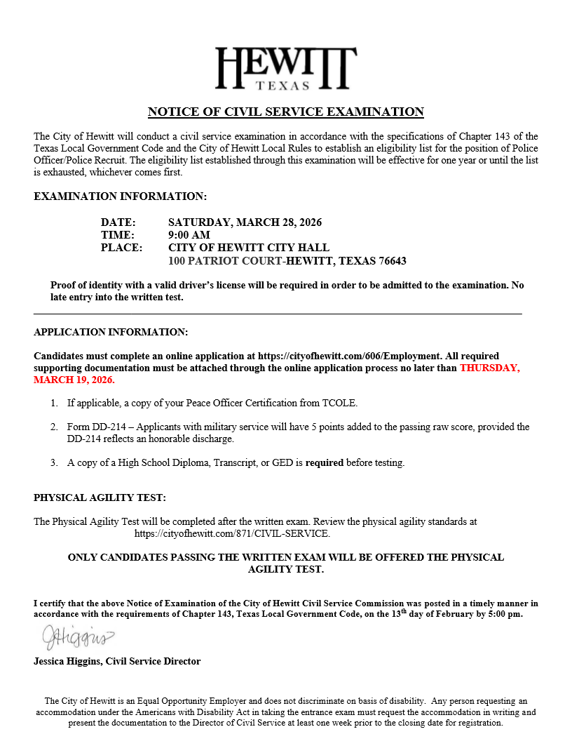 Civil Service Testing Notice